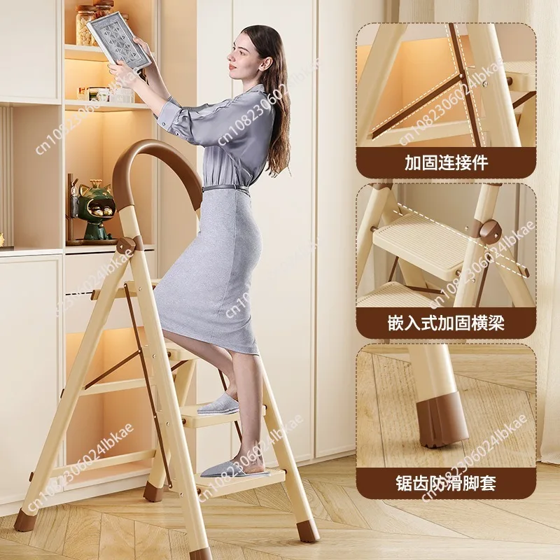 

Multifunctional carbon steel telescopic indoor folding household thickened herringbone ladder climbing stairs N