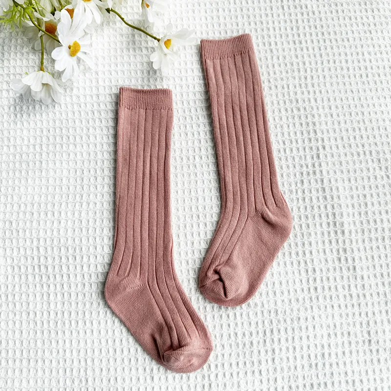 New Solid Baby Boys Girls Knee High Long Socks Cotton Breathable Stripe Soft Kids Sock Children School Uniform Stripe Socks