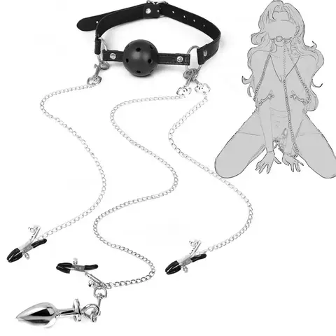 BDSM Mouth Gag Nipple Clamp Clitoris Clip Anal Butt Plug Adjustable SM Slave sexx Toy Breast Clip Clit Stimulator No Vibrator