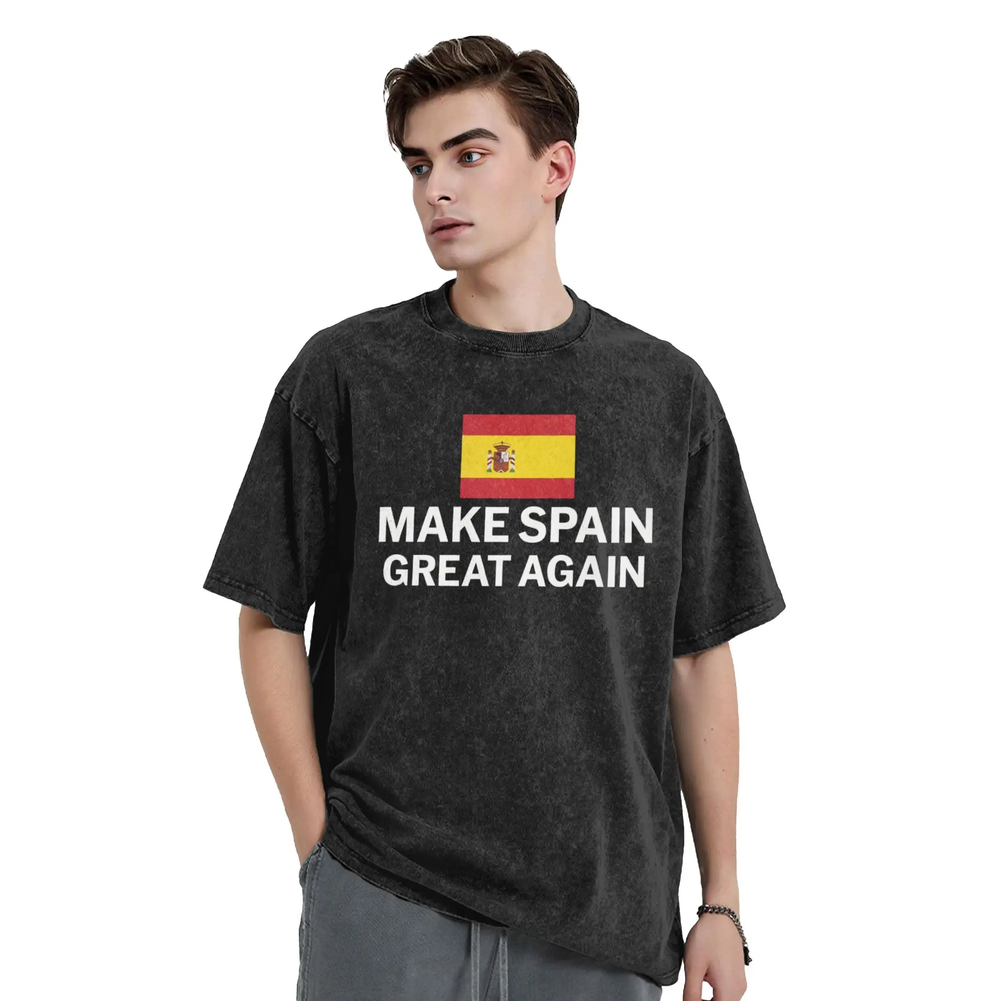 Funny Espana Make Spain Great Again T-Shirt Men Crew Neck 100% Cotton Washed T Shirts  Short Sleeve Tee Shirt Plus Size Clothing