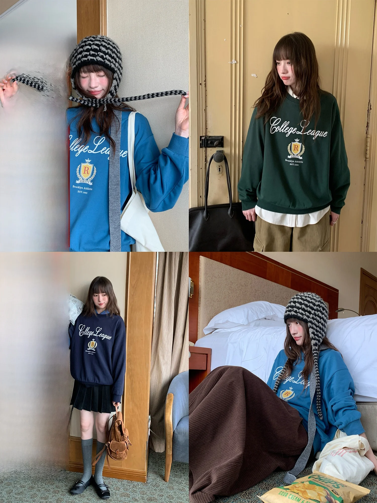 

Loose round Ne College Sle Letter Print Sweatirt Autumn Winter Women Retro Versatile Overhead New Top RAINY Sweet Sle