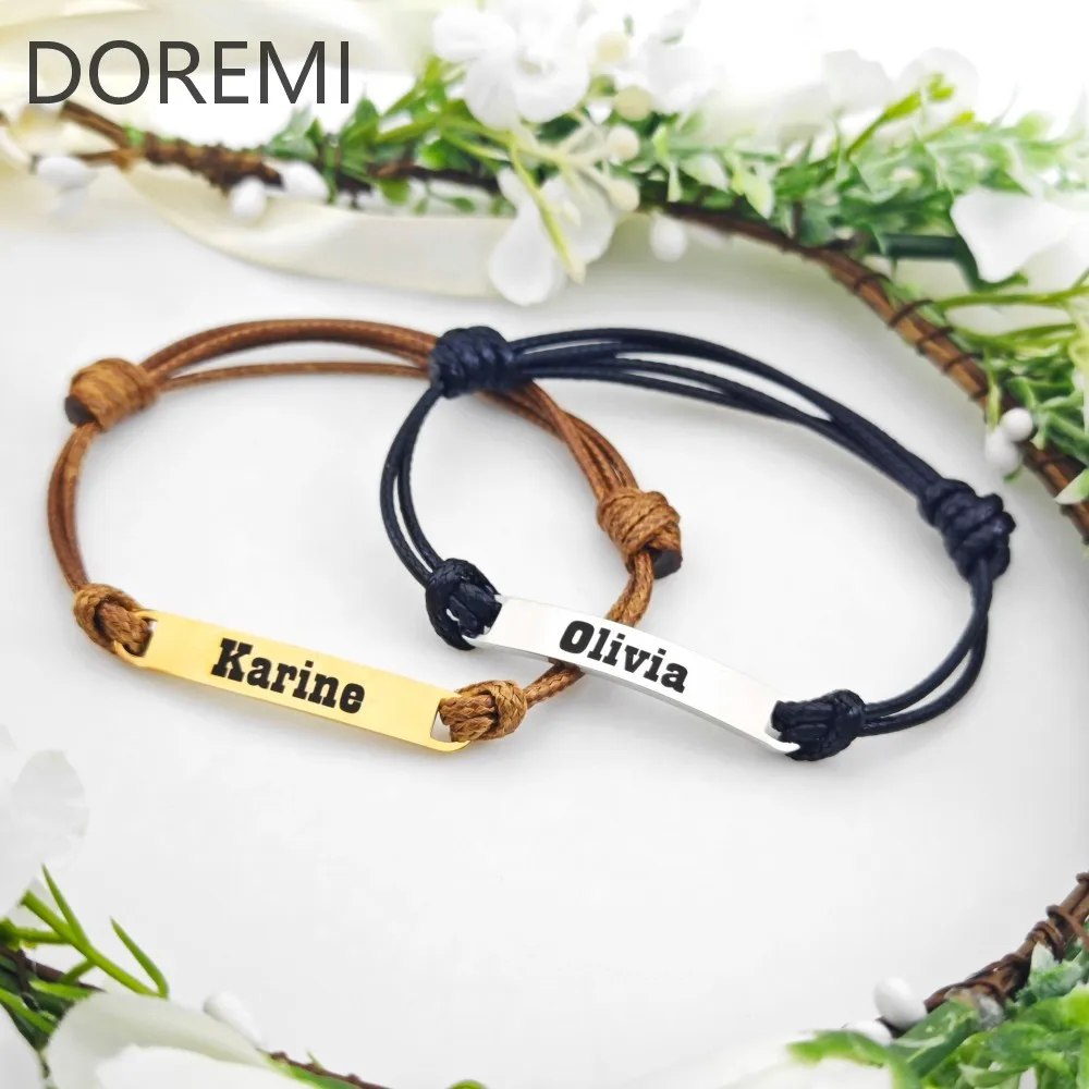 DOREMI Custom Name Coordinate Bracele Personalized Bar Bracelet Multi Color Rope Woven Chain Name Bracelet