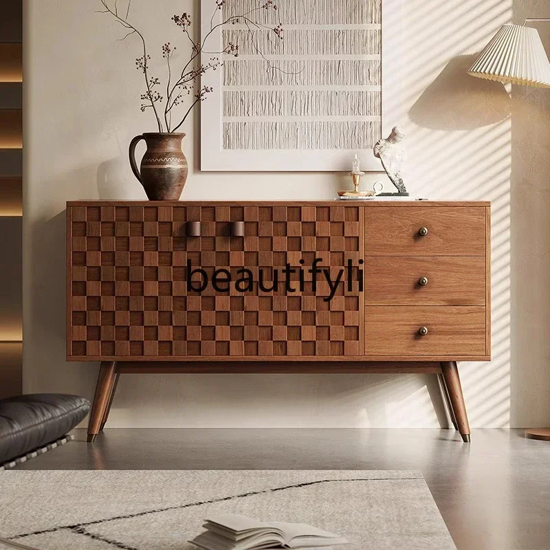 

ls 27Vintage storage cabinet wabi-sabi wind advanced sense solid wood dining side cabinet log wind medieval