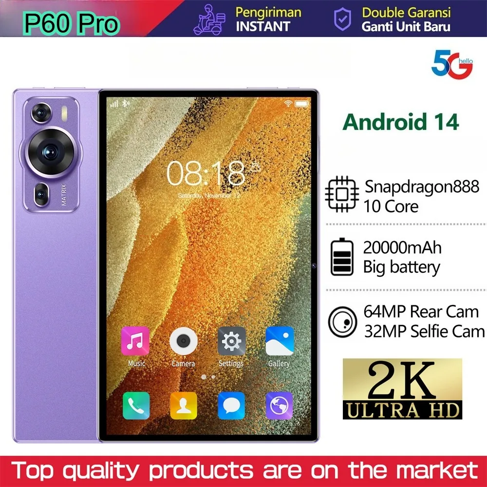 

Новые оригинальные планшеты P60 Pro, 10,1 дюйма, 20000 мАч, аккумуляторная вкладка, Android 14, двойная SIM-карта, глобальная версия, 22 ГБ + 2 ТБ, планшетный ПК, 4G, 5G, двойная SIM-карта