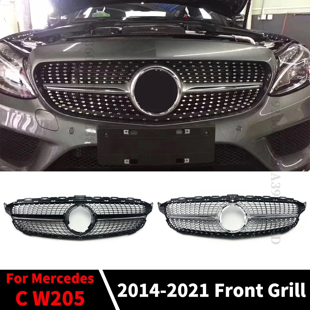 

Sport Front Hood Grille Racing Bumper Grill Diamond Style Mesh Tuning For Mercedes W205 Benz C C205 S205 2014-2021 Facelift