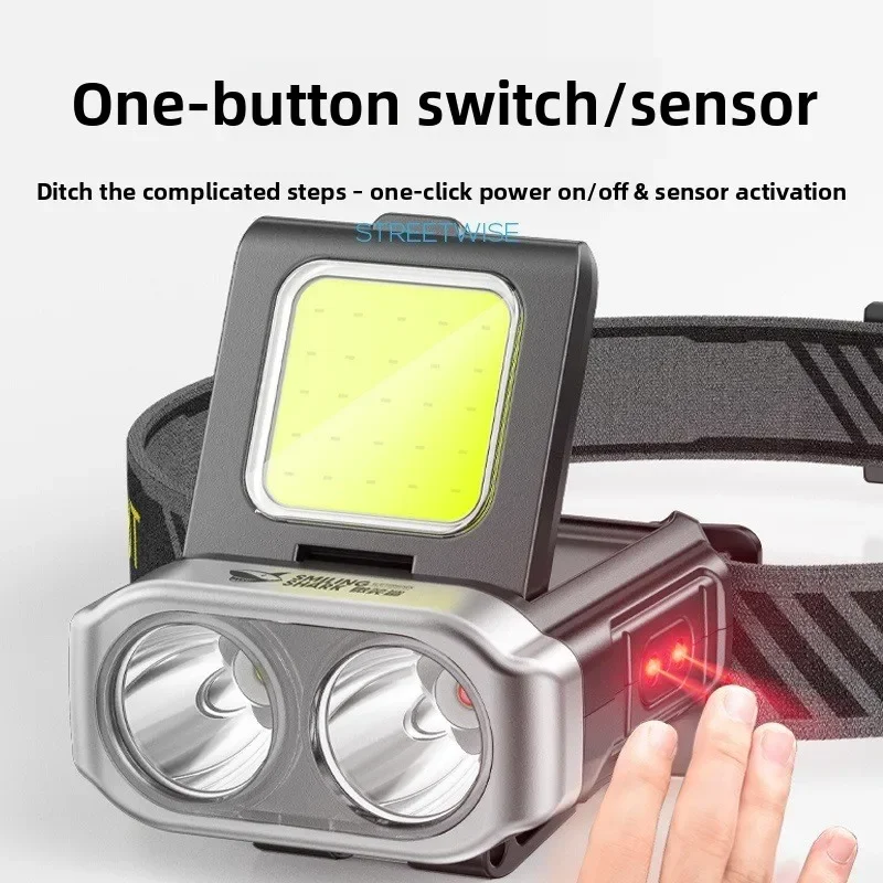 Smile Shark New Outdoor Induction Headlight Clip Hat Lamp Night Fishing Red Light Mosquito Repellent USB Rechargeable