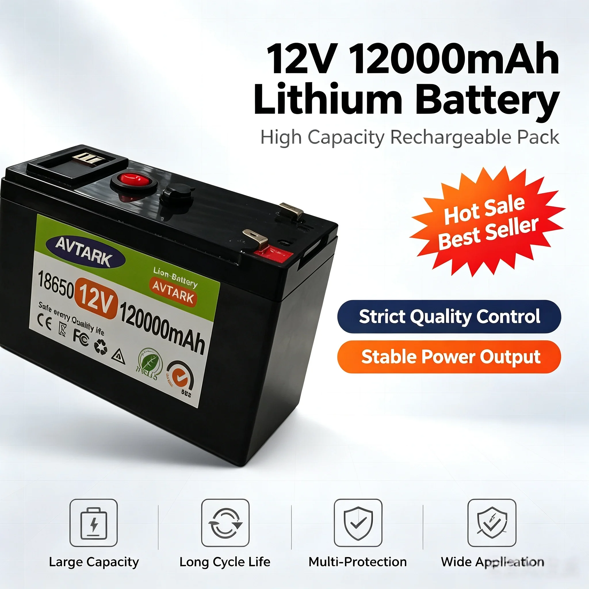 12V 120Ah LiFePO4 Deep Cycle Battery 4000+ Cycles Rechargeable Lithium Iron Phosphate For Solar Wind RV Off-Grid Camping Power