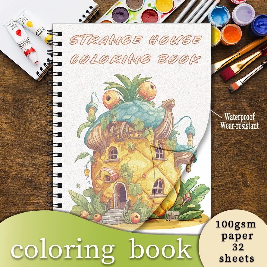 

Odd House Adult Coloring Book - 8.3x 11.2 Inch 32 Page Coloring Book - Helps Reduce Stress and Ease Emotions