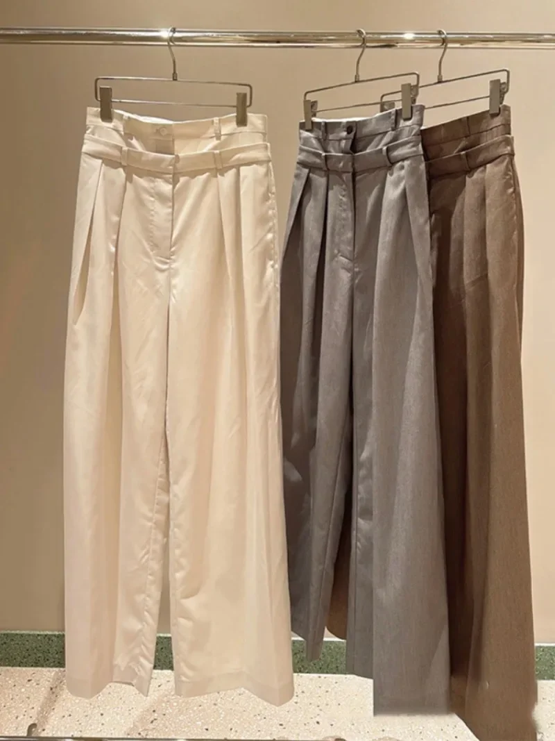 

Japan Style New Loose Casual Straight Trousers Sweet Cuffs High Wasit Wide Leg Pants Casual All-match Pantalones 2024 Summer New