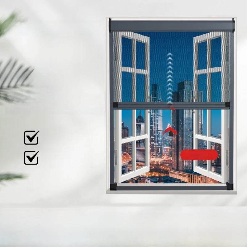 

Невидимый оконный экран из алюминиевого сплава для дома вверх вниз, выдвижной рулон, открывающийся внутрь, защищенный от комаров оконный экран Me...
