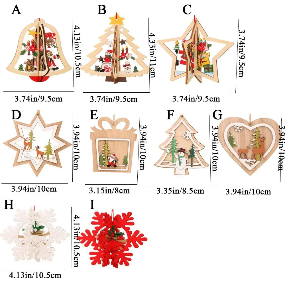 زينة خشبية ملونة لجرس الكريسماس ، قلادة ندفة الثلج ، معلقة مجوفة ، 2D ، 3D ، عيد ميلاد سعيد ، ديي