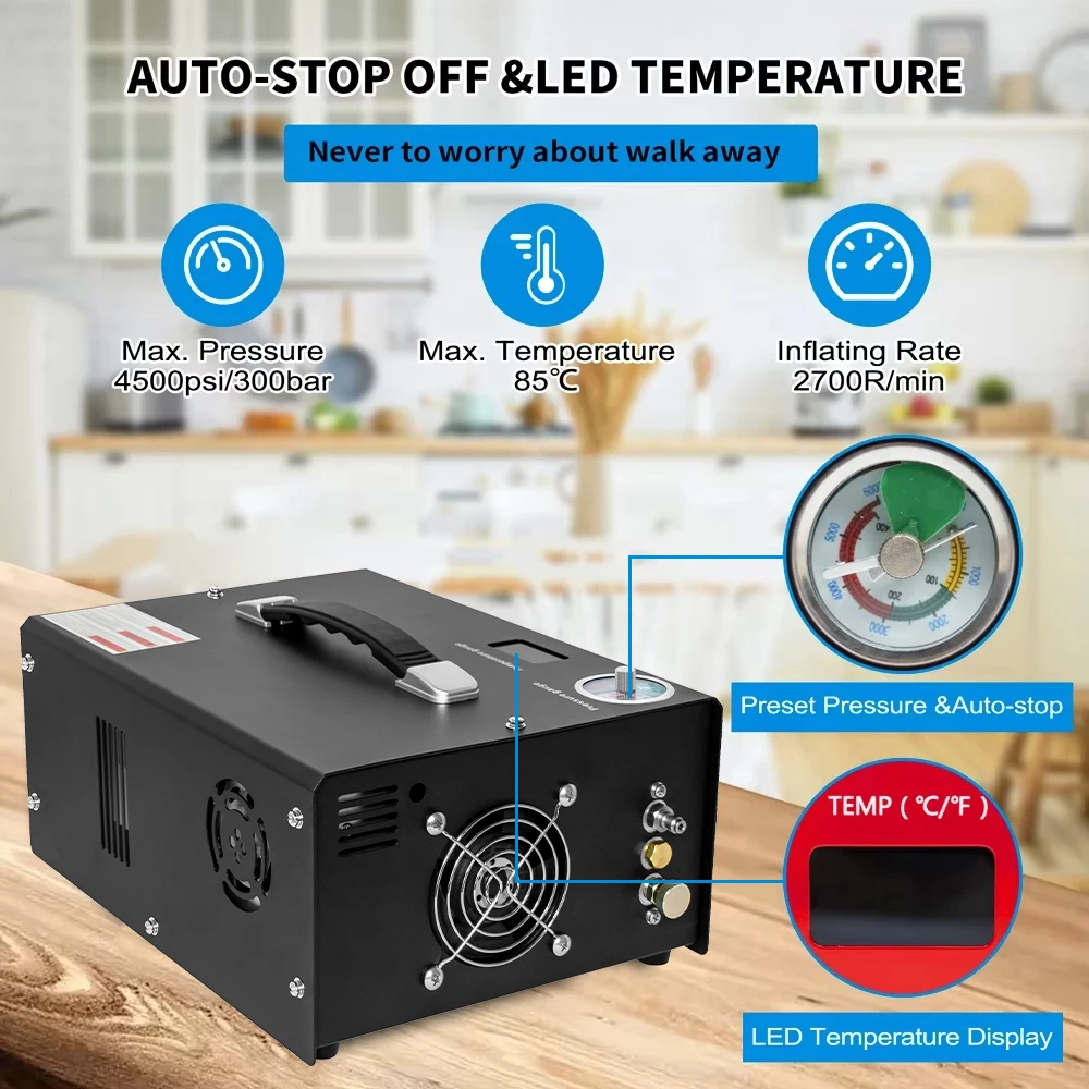 High Performa.nce 4500psi 300ba.r 30mpa. Porta.ble 12V 110V 220V Built-in Convertor Hunting PCP Mini Pa.intba.ll A.ir Compressor