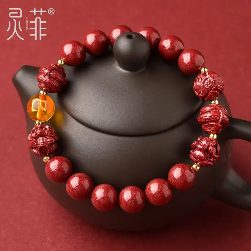 2024 Cinnabar Sanhe Liuhe Zodiac Animal Bracelet The Year of Dragon Dragon Dragon Chicken Mouse Horse Wearing Mascot Hand String