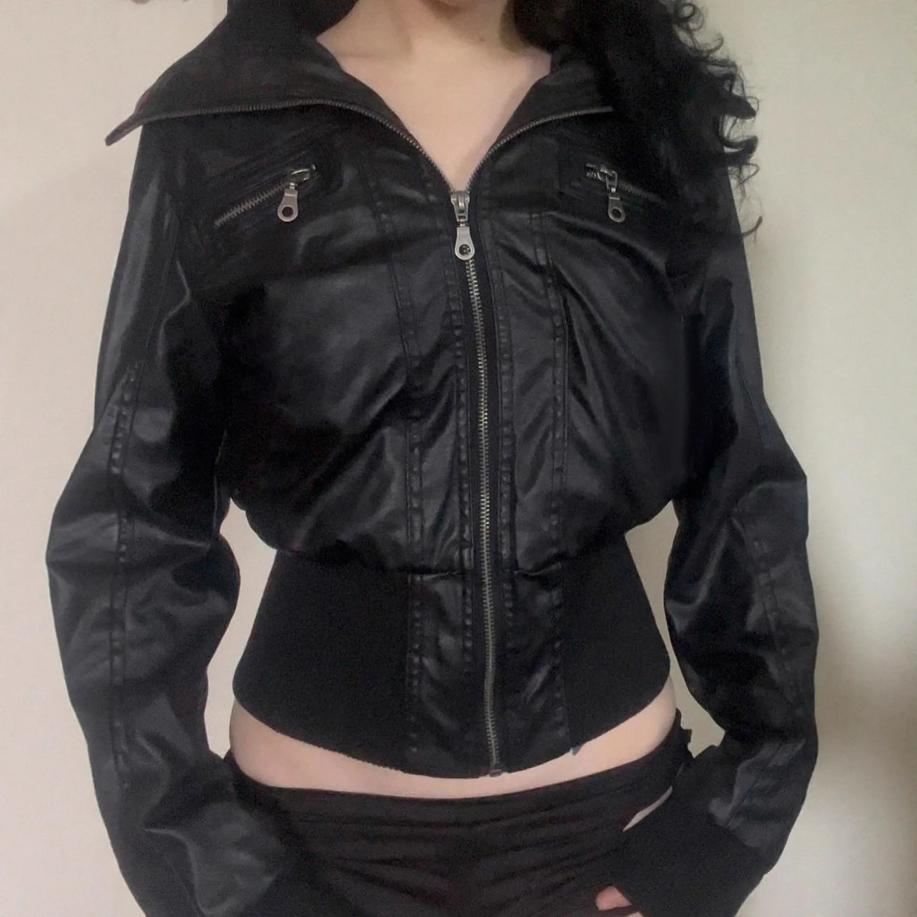 KIDCRKJ Amercian Vintage Pu Leather Jacket Women Streetwear Zipper Slim Female Outwear 2026 Spring Female Motorcycle Coat