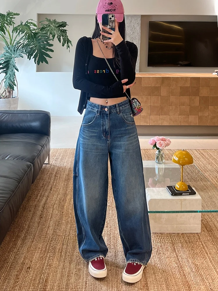 

High Waist Wide Leg Blue Jeans Women's Spring 2026 New Sle No Stretch Dad Jeans Commute Cotton Denim Anti-Wrinkle