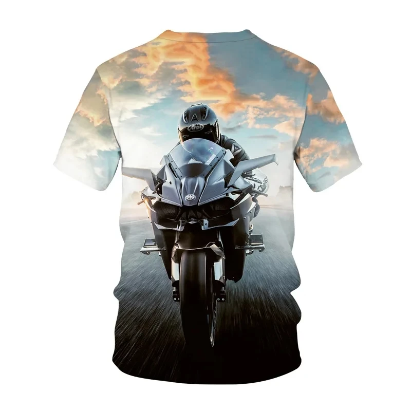 Summer Printed T-shirt Cool Motorcycle Series Fashion Motorcycle Pattern Casual Hip Hop Street Men\'s O-Neck Fashion Top