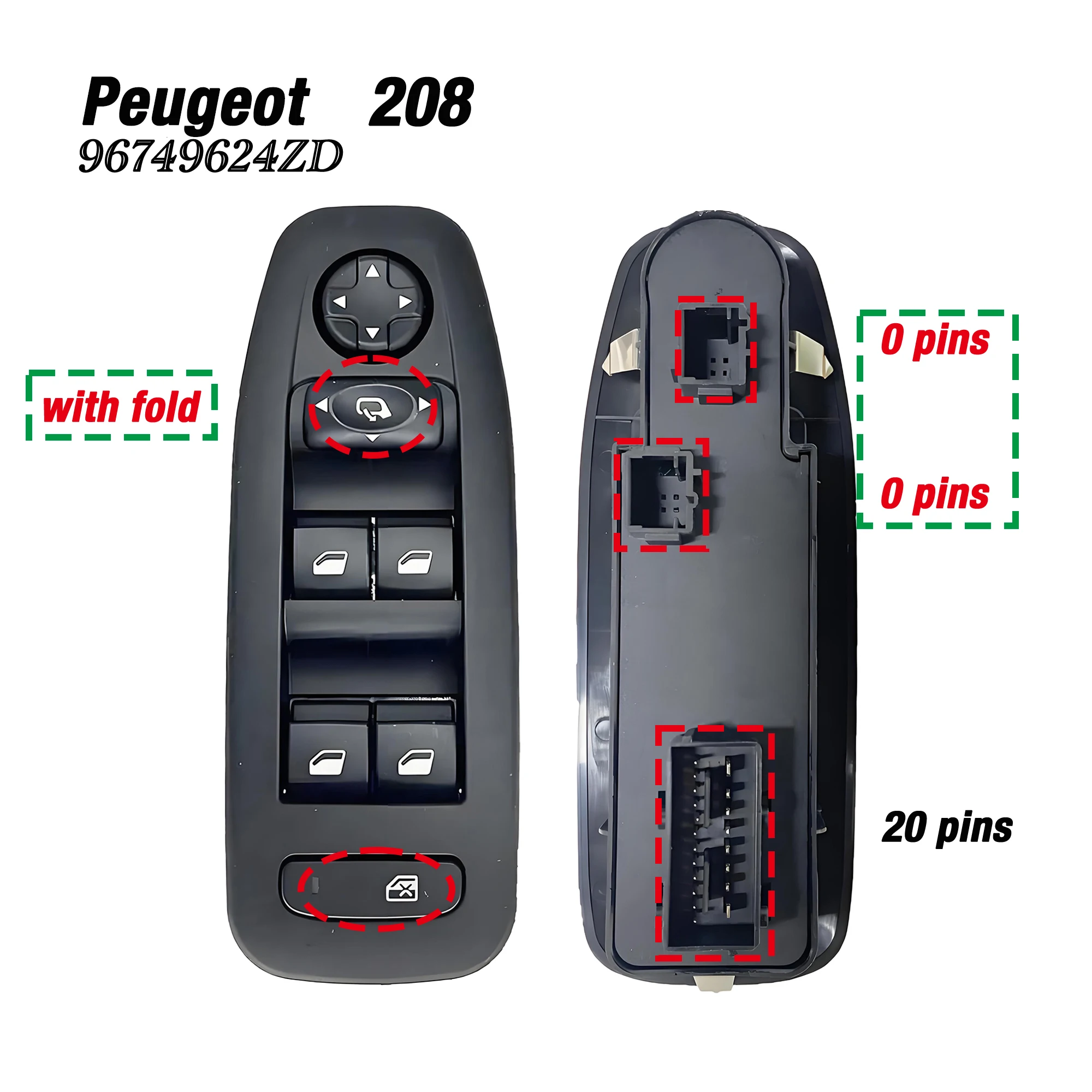 96749624ZD Für Peugeot 208 2008 Schrägheck 2013 2014 2015 2016 2017 2018 2019, links Fahrerseite Master Power Fenster Control Schalter – Detail 2