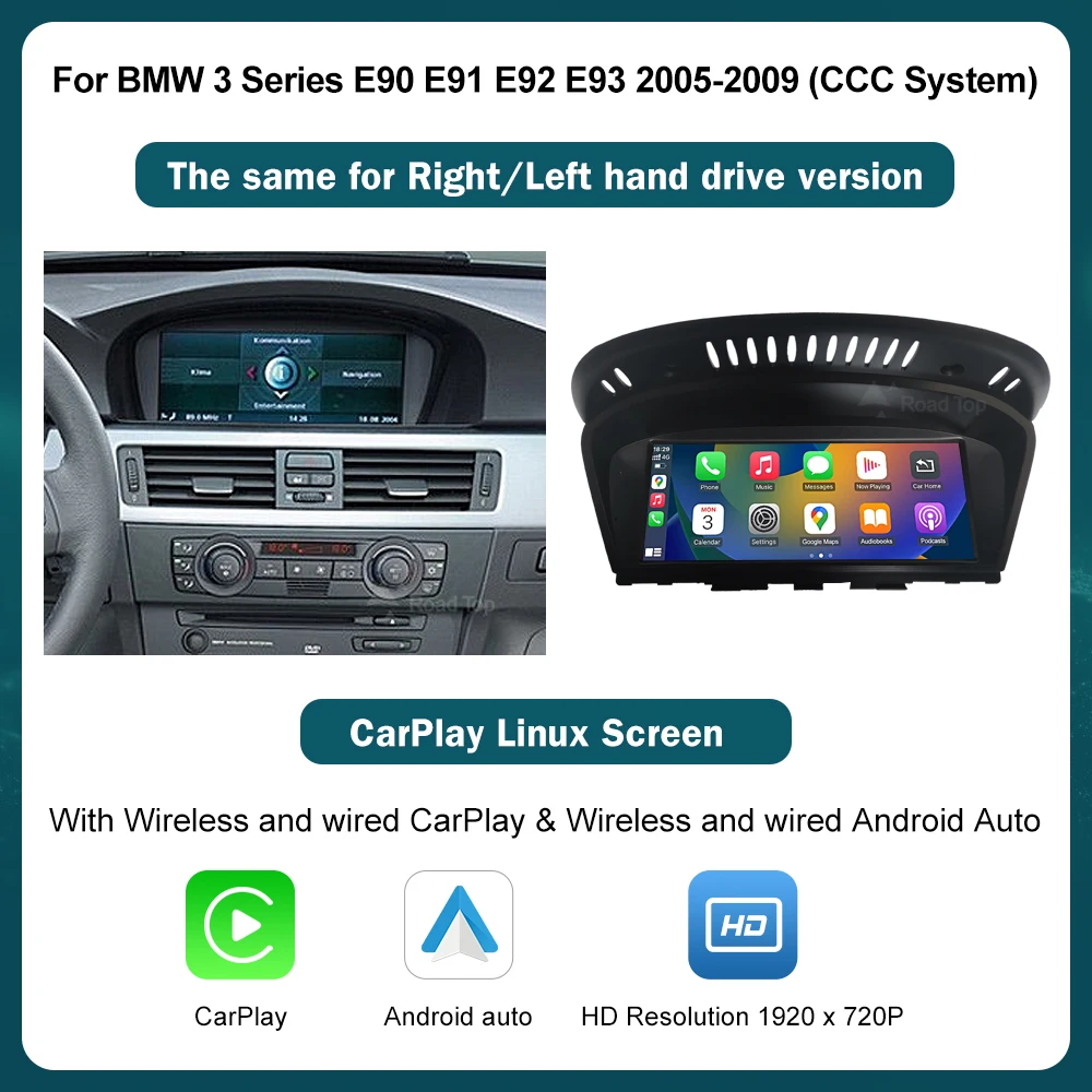 8,8'' Draadloze CarPlay Android Auto voor BMW Serie 3 5 E60 E61 E90 E91 E92 E93 CCC CIC Systeem Multimedia Display Scherm