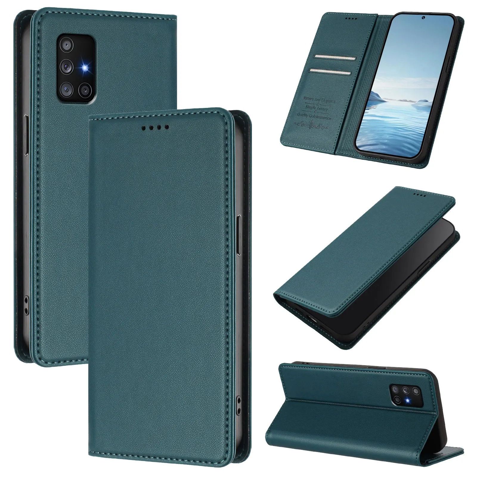 Luksusowe skórzane etui z magnetycznym zamknięciem typu flip wallet do Samsung Galaxy A91 A71 A51 A41 A31 A21s A21 A11 A01 A70s A70 A20s A20e A10e — zdjęcie produktu 6