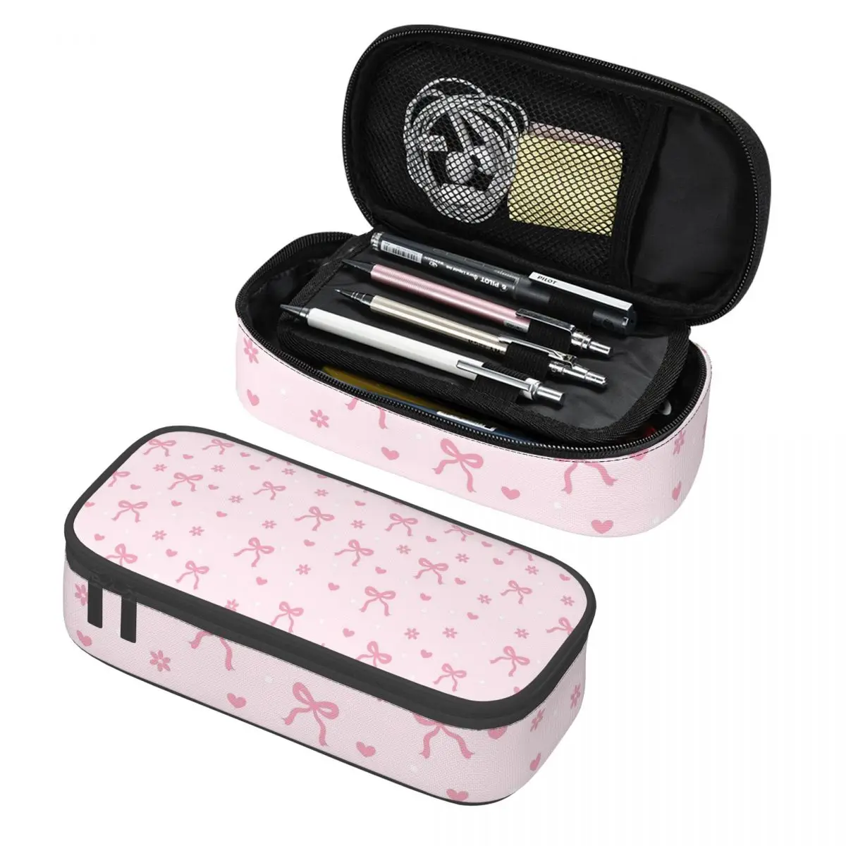 

Pink Hearts And Bows Pattern Pencil Cases Pencil Pouch Storage Stationery Supplies Large Capacity Pen Box Pencil Bag for Kids