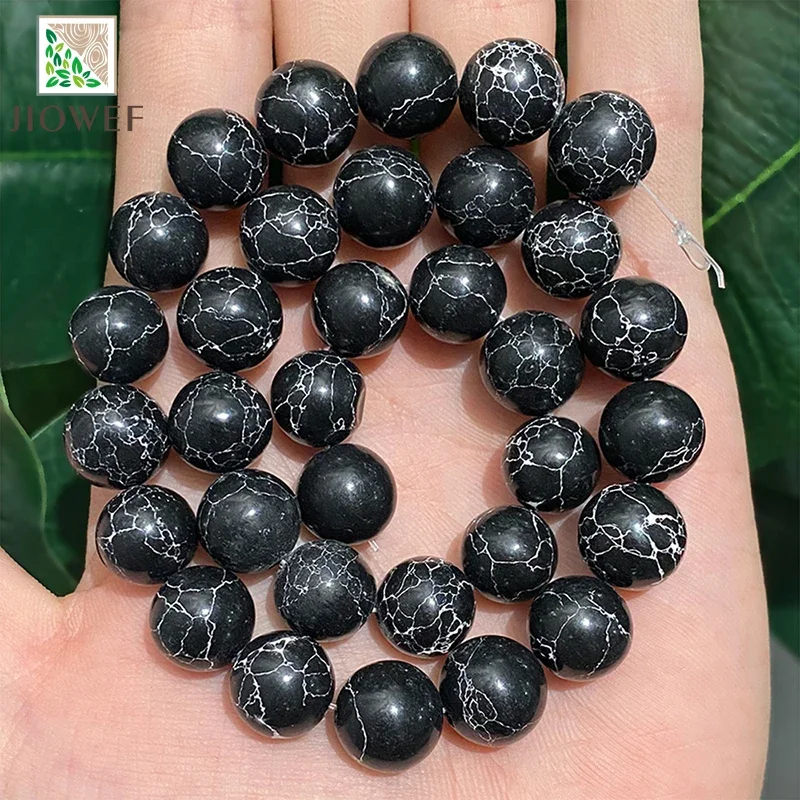 Black Turquoises Beads Smooth Round Loose Beads Natural Stone Beads for Diy Charms Jewelry Making 15