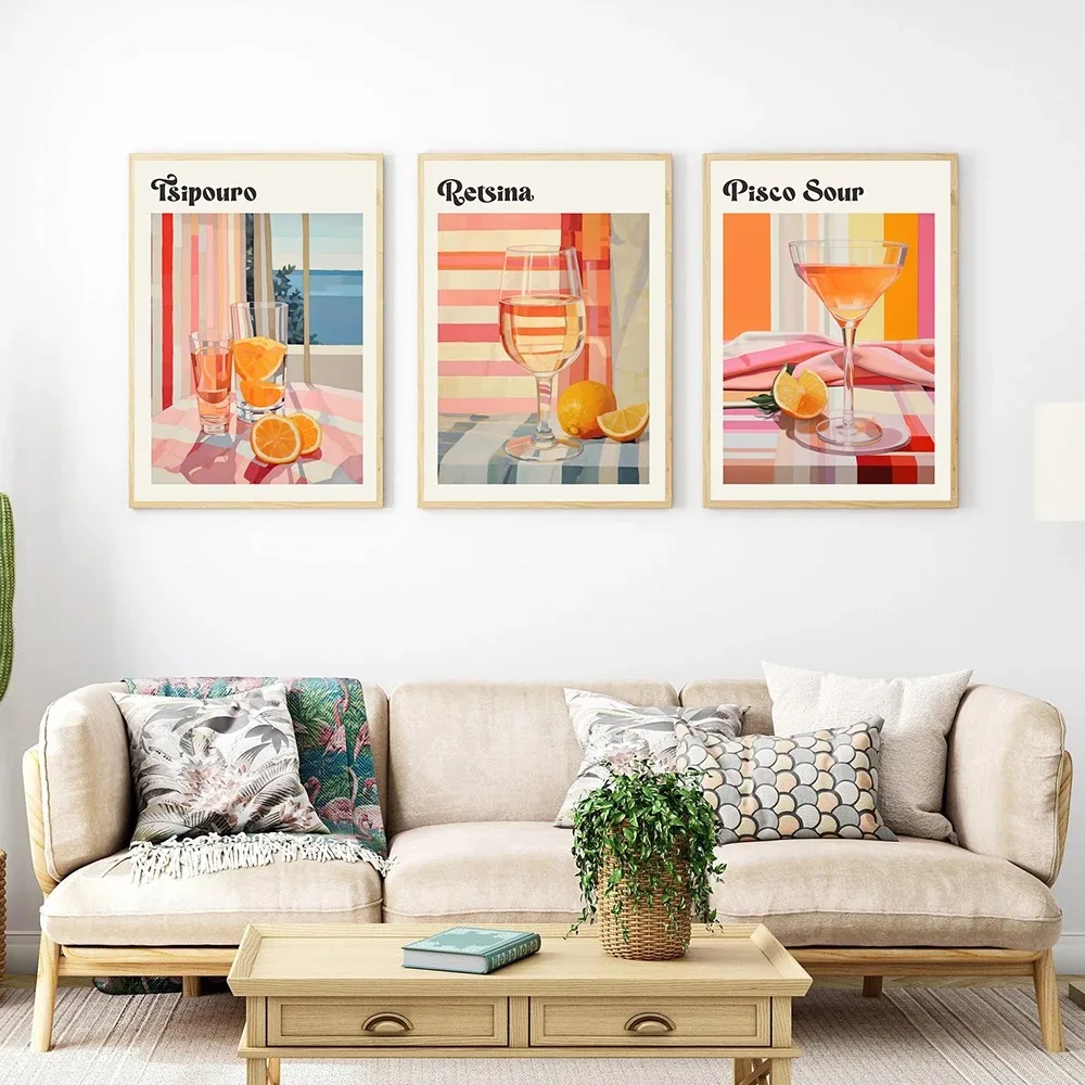 الكرتون عصير الفاكهة Aperol Spritz الملصقات والطباعة سانجريا شرب Negroni قماش اللوحة نادي بار متجر هدايا ديكور المنزل