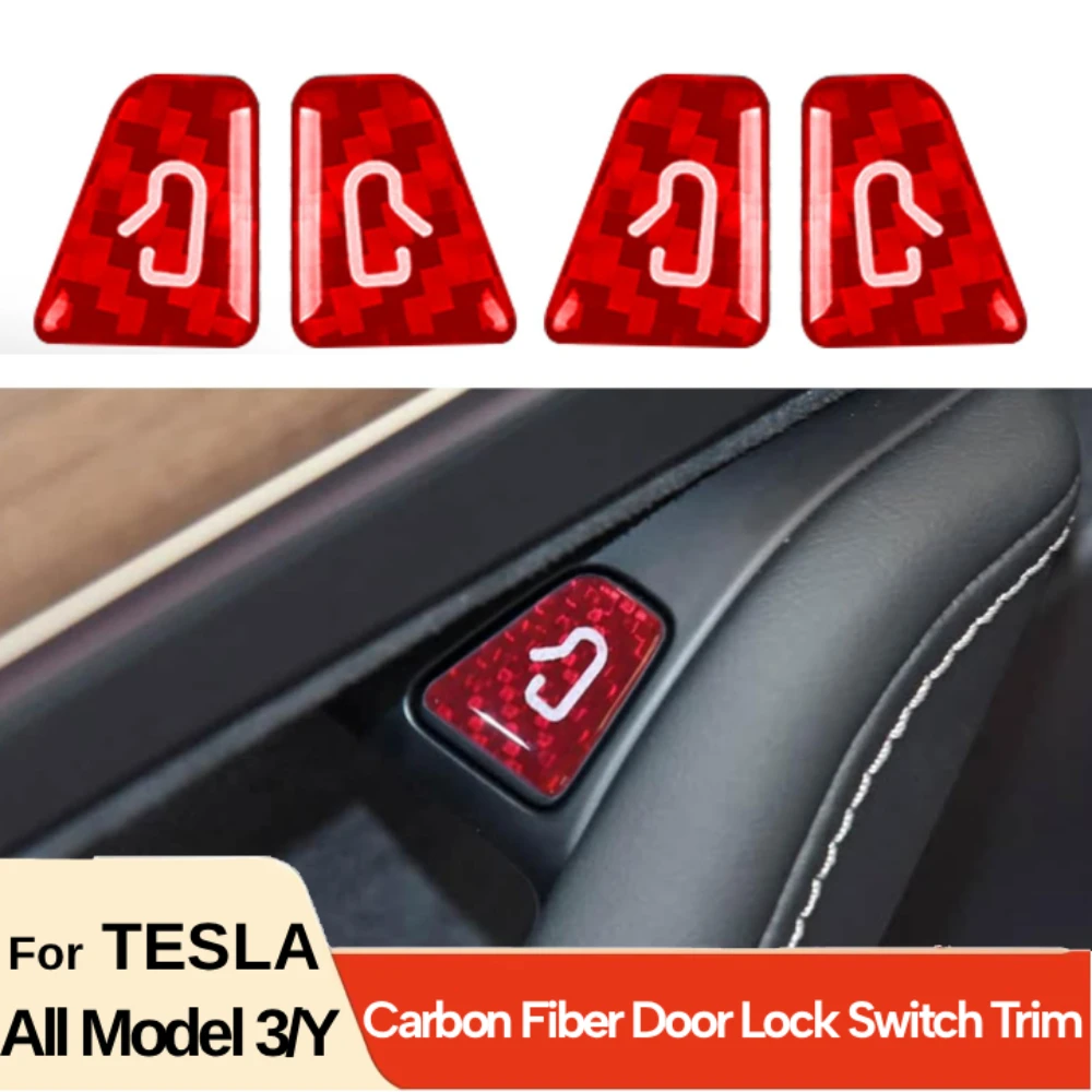 Para tesla botão interruptor da porta adesivo modelo 3 y 2019-2025 fibra de carbono interior do carro botão interruptor da porta guarnição adesivos acessórios