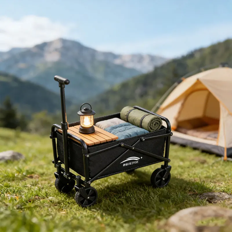 

BEIYUE Black Camping Trolley Carbon Steel Alloy And 600d Oxford Fabric Folding Utility Van For Camping Gardening Beach Shopping