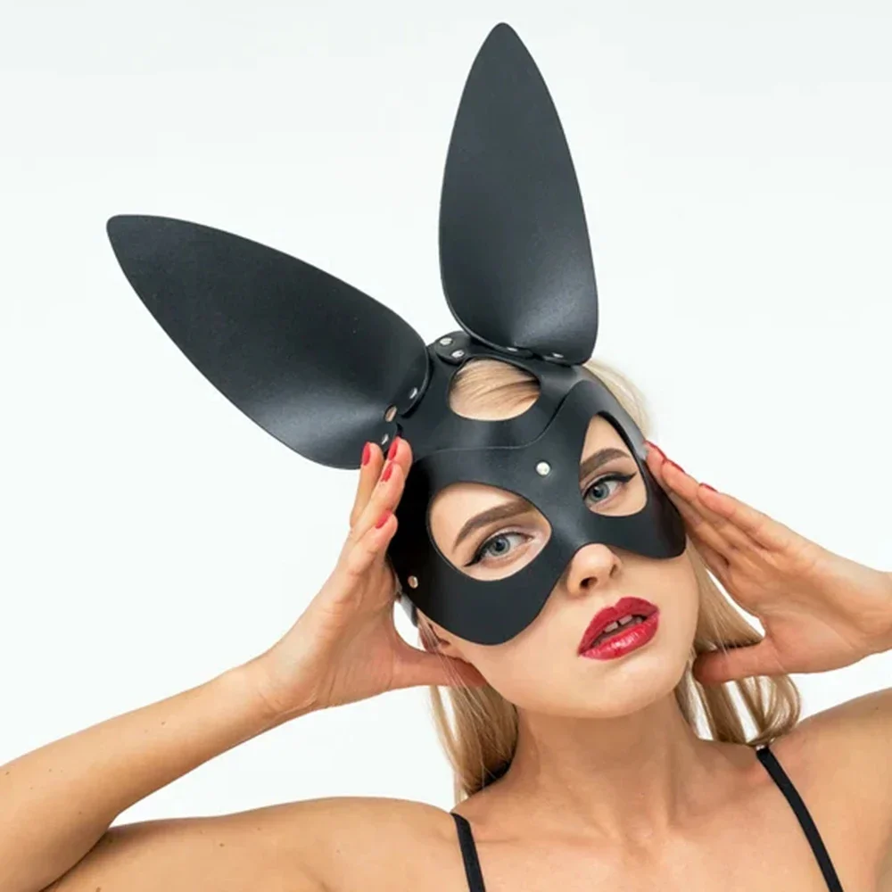 Women Sexy Leather Masks Cosplay Cat Bdsm Fetish Halloween Party Masquerade Fashion Masks With Half Face Sex Toys Accessories