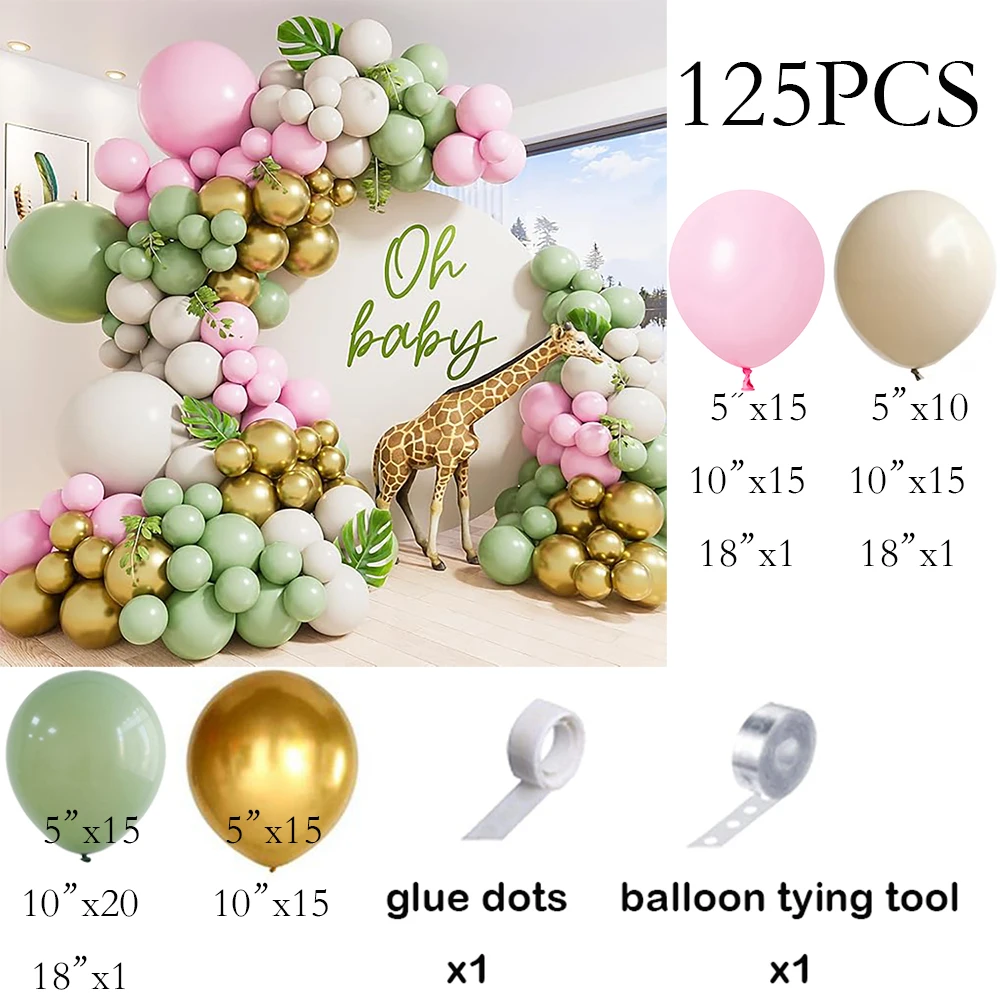 125pcs Pink Balloons Garland White Sand Sage Green Gold Latex Ballon Arch Kit Girl Birthday Party Baby Shower Wedding Decoration