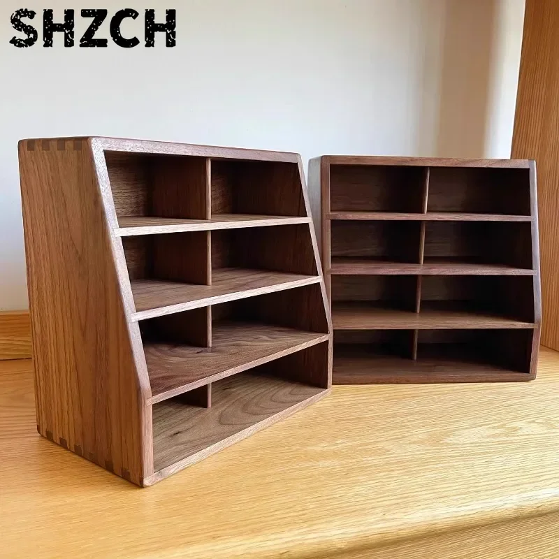 Walnut Wood Card Organizer Box 8 Slots Postcard Holder Living Room Remote Control Organizer Delicate High-end Classification Box