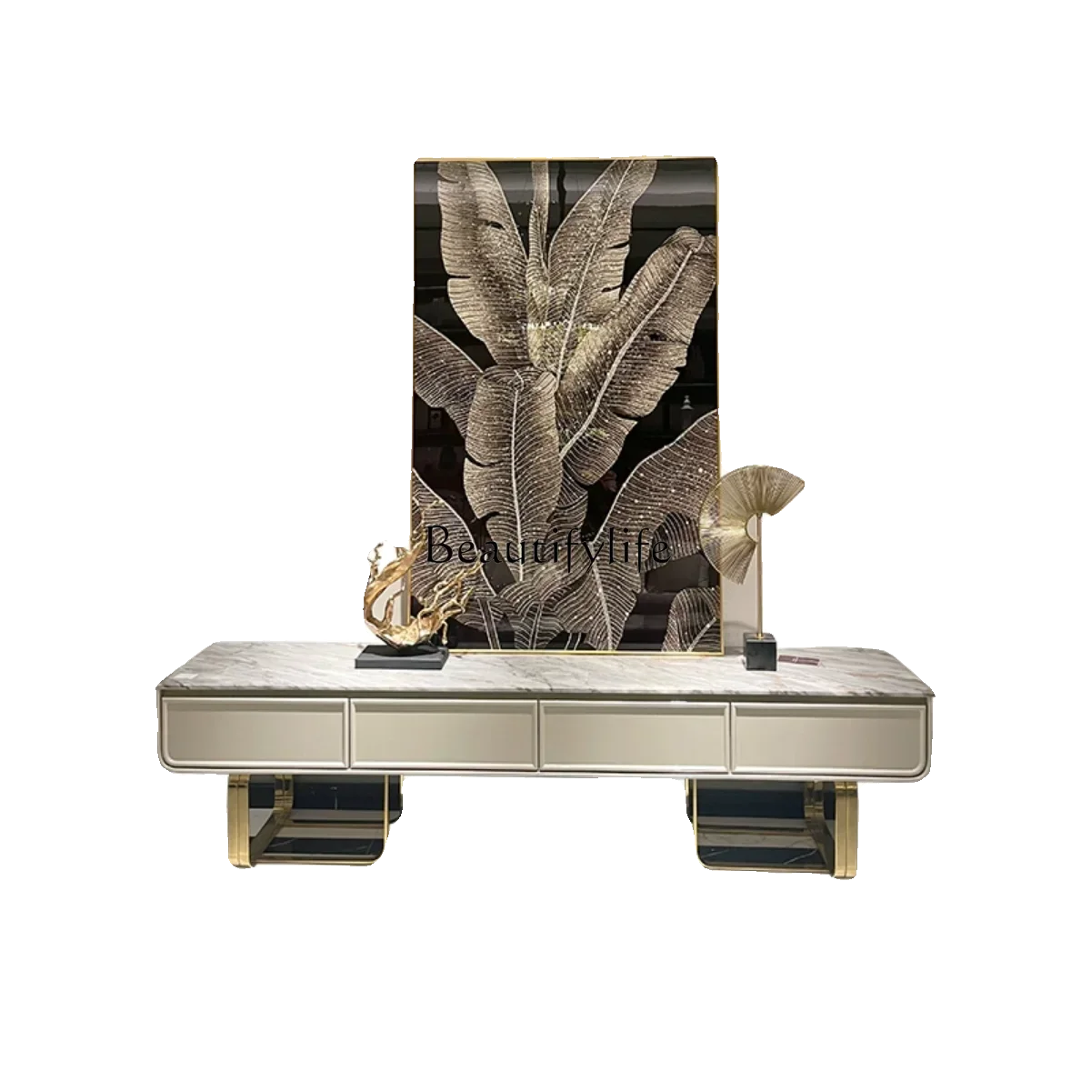

FG44Italian light luxury marble TV cabinet, simple post-modern villa living room solid wood coffee table TV cabinet