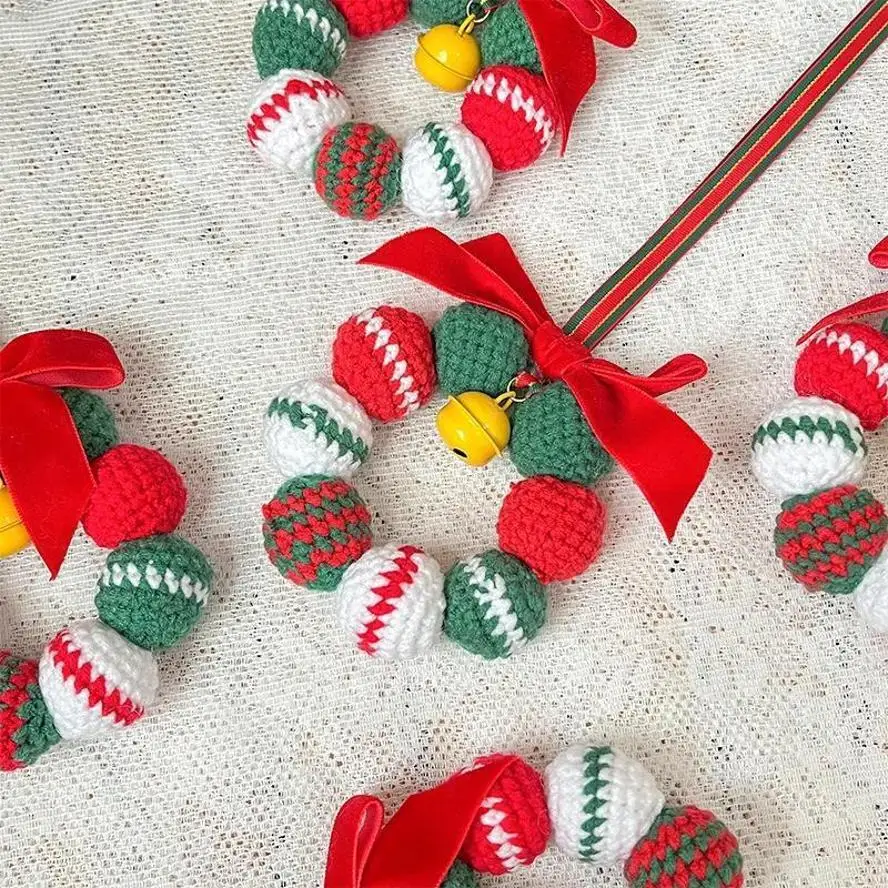 New Christmas Handmade Crochet Hanging Pendant Creative Car Wreath Ornament Xmas Blessing Decor Home Holiday Decoration Gift