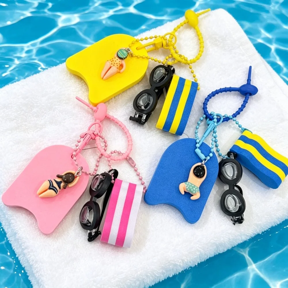 Cute Swim Themed Keychain With Mini Goggles Kickboard And Swimmer Charms Floating Keyring For Bag Decoration Gifts For Swimmers