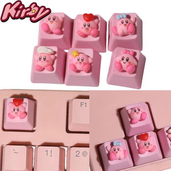 Mekanik sevimli anahtar kap takım düğmesi için Kirby Keycaps klavye kişiselleştirilmiş Keycaps DIY anahtar kap Anime karikatür pembe 3D Keycaps