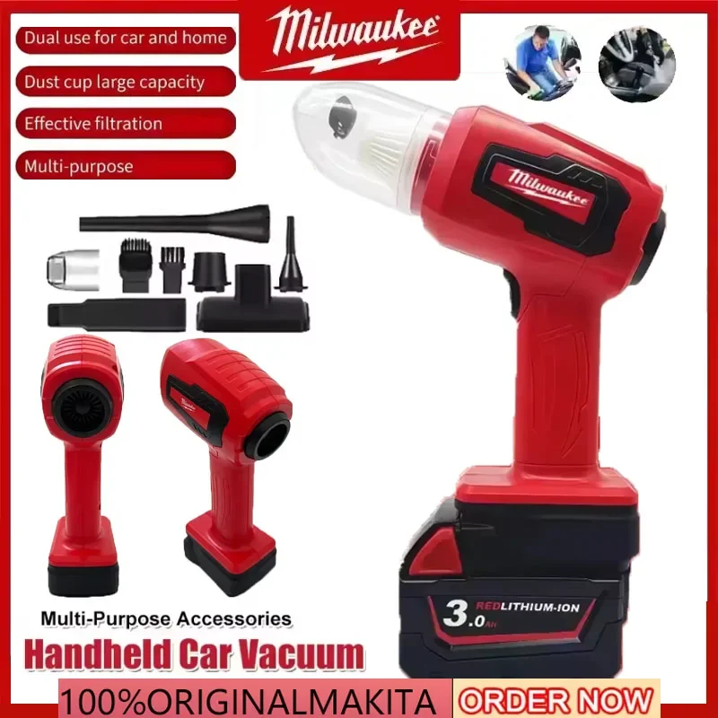 

Milwaukee 3 In 1 Electric Vacuum Portable Rechargeable Handheld 120W Car Vacuum Cleaner Home and Car 18V Li-ion Battery