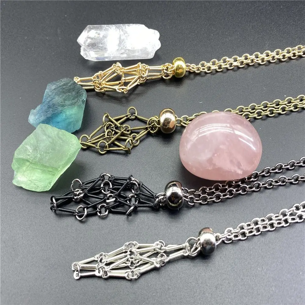 New Design Crystal Holder Cage Necklace Interchangeable Stone Holder Cage Necklace Chain for Women Men Necklace Accessories Gift