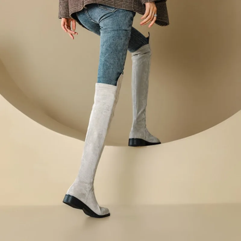 Shoes for Woman Middle Heel Footwear Winter Knee High Shaft Women's Boots Long Flat Gothic Spring Autumn Demi-season Quality Hot