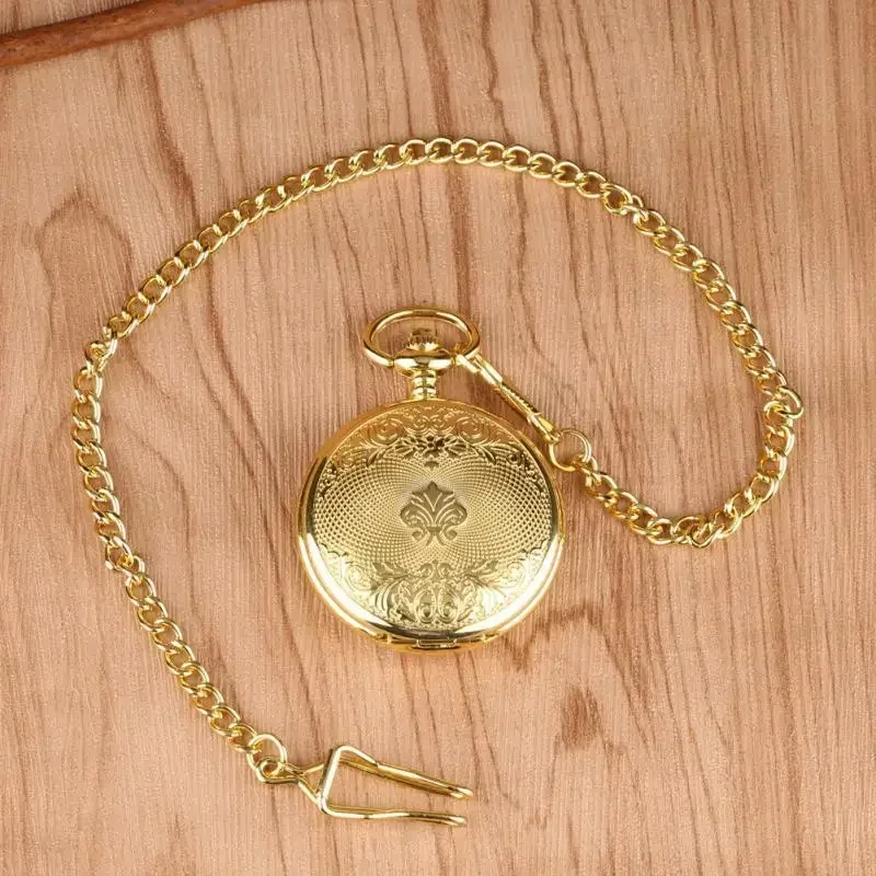 Classic Yellow Gold Men Women Handwinding Mechanical Skeleton Pocket Watch Pendant Chain Clock Arabic Number Dial Watches Reloj