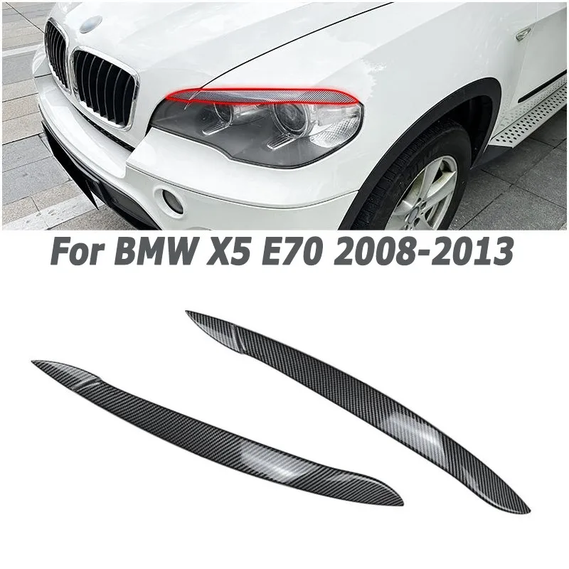 1Set Black ABS Front Headlight Eyebrows Eyelids Trim Cover For BMW X5 E70 2008-2013 Exterior Decor Tuning Style