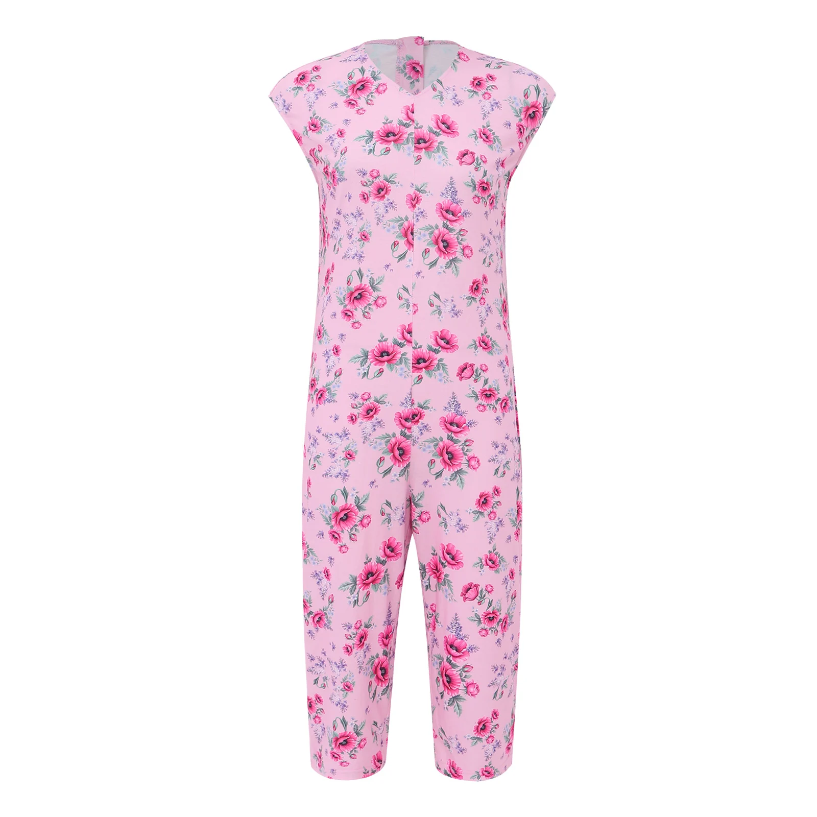 Women Elderly Alzheimer Adaptive Jumpsuit Pyjamas Back Anti-strip Print Rompers Dementia Disabilities Special Needs Clothing