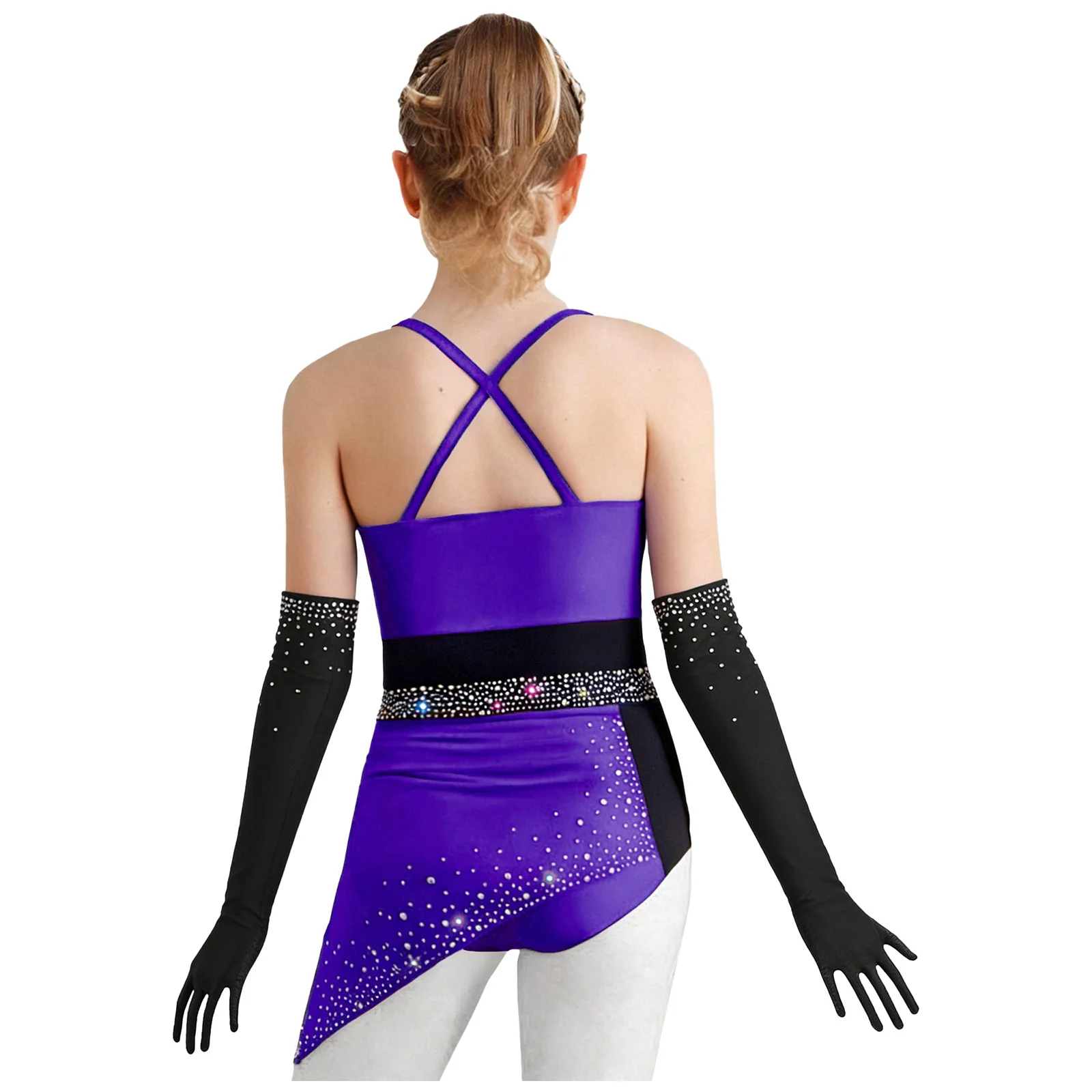 Children Girls Lyrical Dance Dress Shiny Rhinestones Figure Skating Gymnastics Acrobatics Latin Cha-cha Samba Rumba Bodysuit view 3