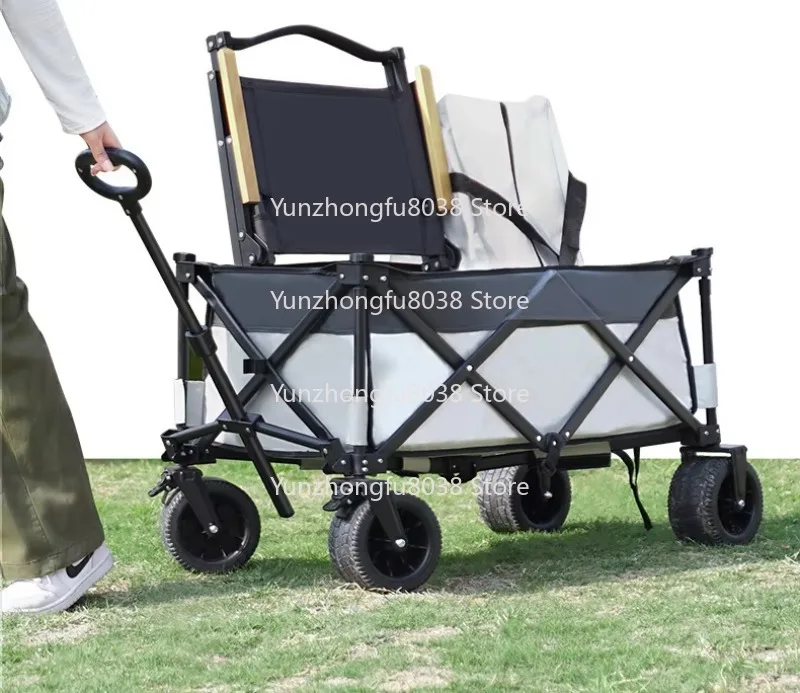 

Портативная складная тележка с ручным управлением, складной прицеп для пляжного кемпинга