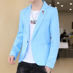 Party Blue Coats Man Suits and Blazers Single Breasted Jacket for Men Vintage Casual Korean Style Clothes Summer Simple Spring