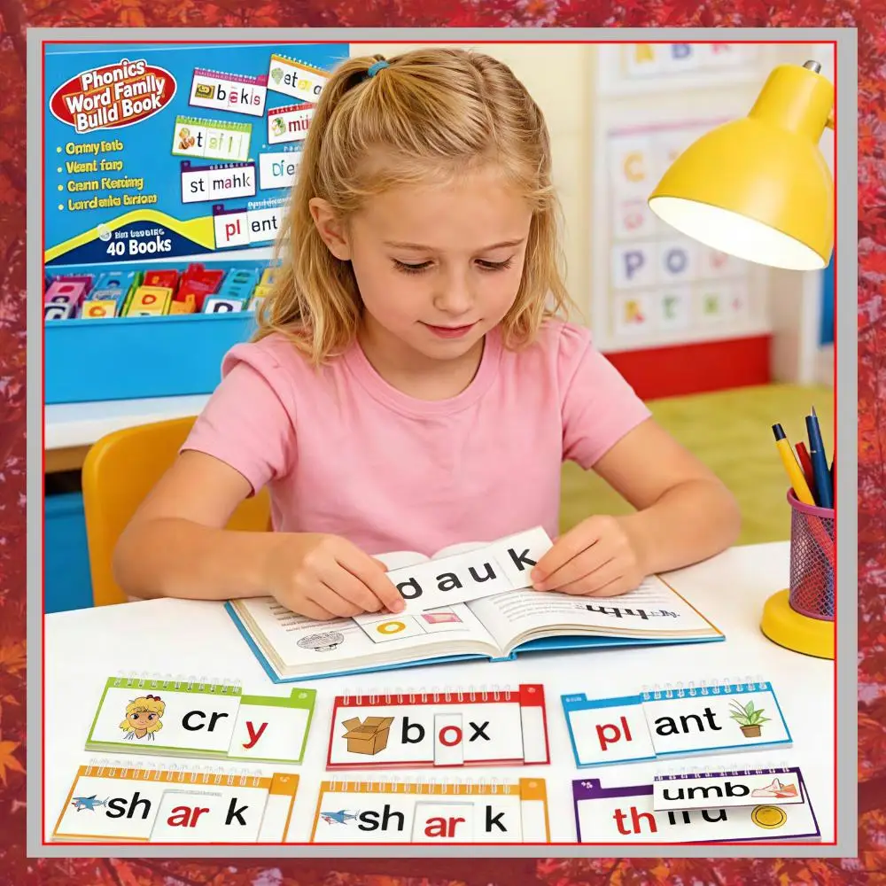 Interactive English Phonics Word Families Flip Books 40 Flash Cards Set for Kids Vocabulary Learning Preschool Education