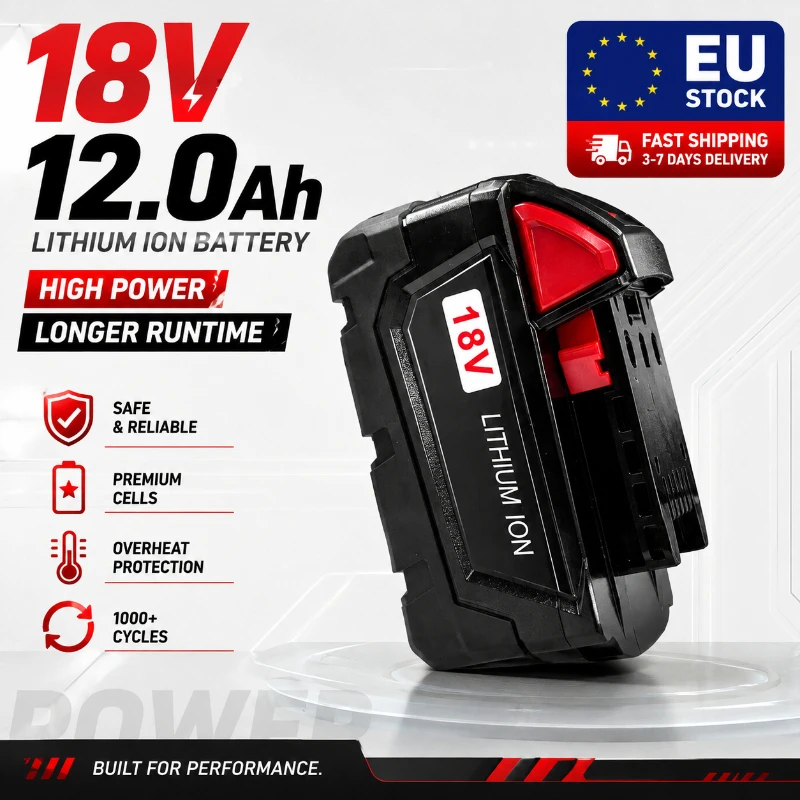Batteria al Litio 18V 6.0Ah 9.0Ah 12.0Ah, Pacco Batteria Ricaricabile per Utensili Elettrici Senza Fili, Celle Batteria 18650, Lunga Durata, Indicatore LED, Batteria di Ricambio Compatibile con