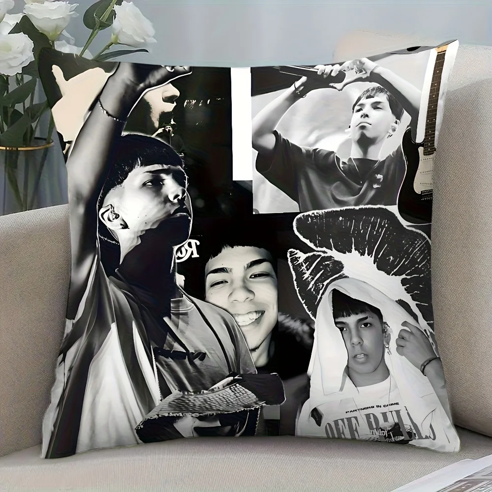 1pc Peso Pluma Collage Throw Pillow Cover, 2D Double-Sided Print Polyester Pillowcase, Black White Singer Collage Cushion Case,