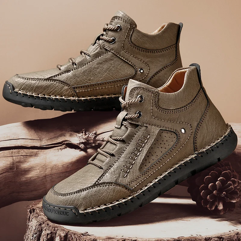 

Autumn Short Boots Men Fashionable High Top PU Leather Shoes High-quality Stitching Fashionable and Durable Suitable Casual Wear