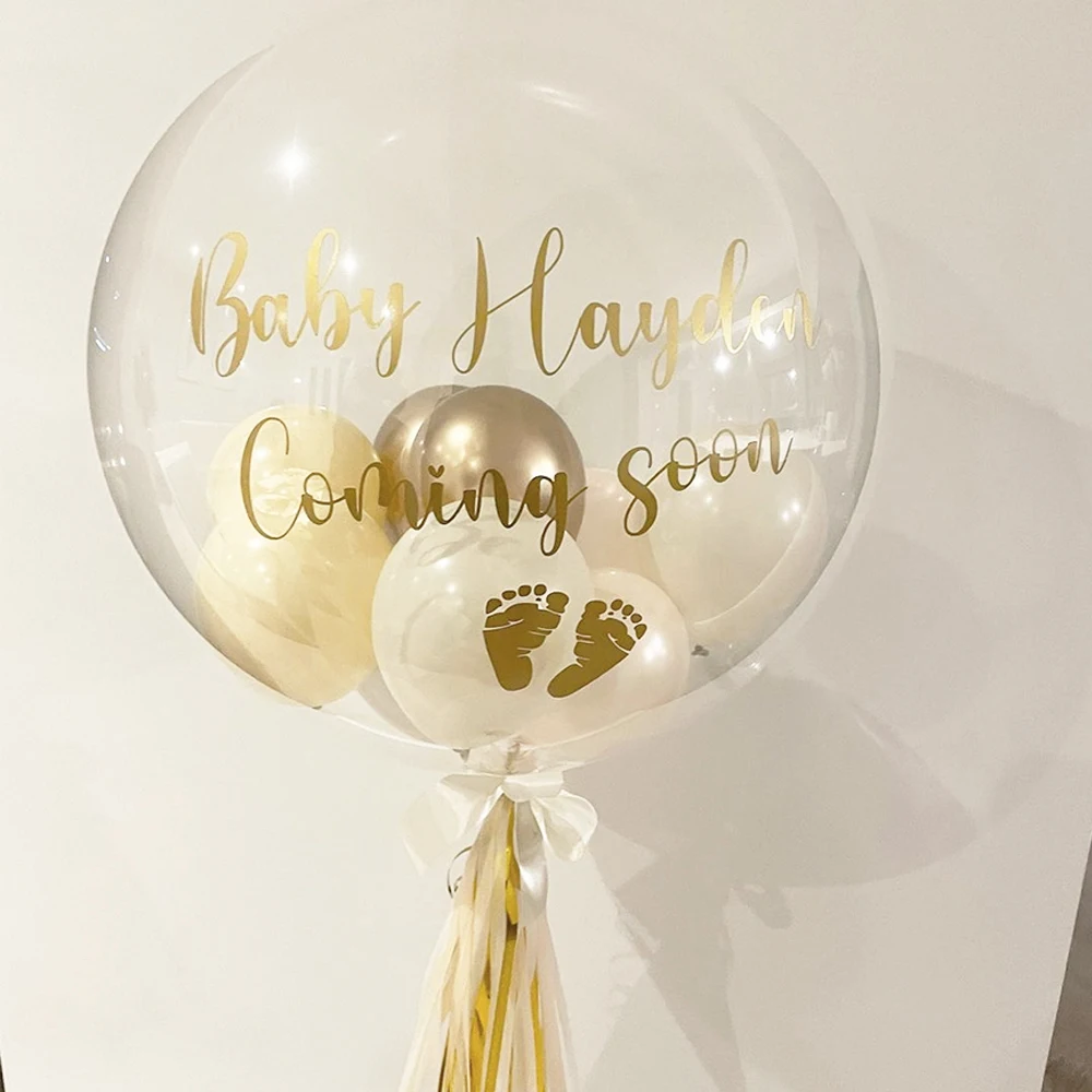 Custom Baby Shower Balloon Sticker 36inch Clear Bobo Bubble Balloon Decor Name Date Personaled Stickers Welcome Baby Party