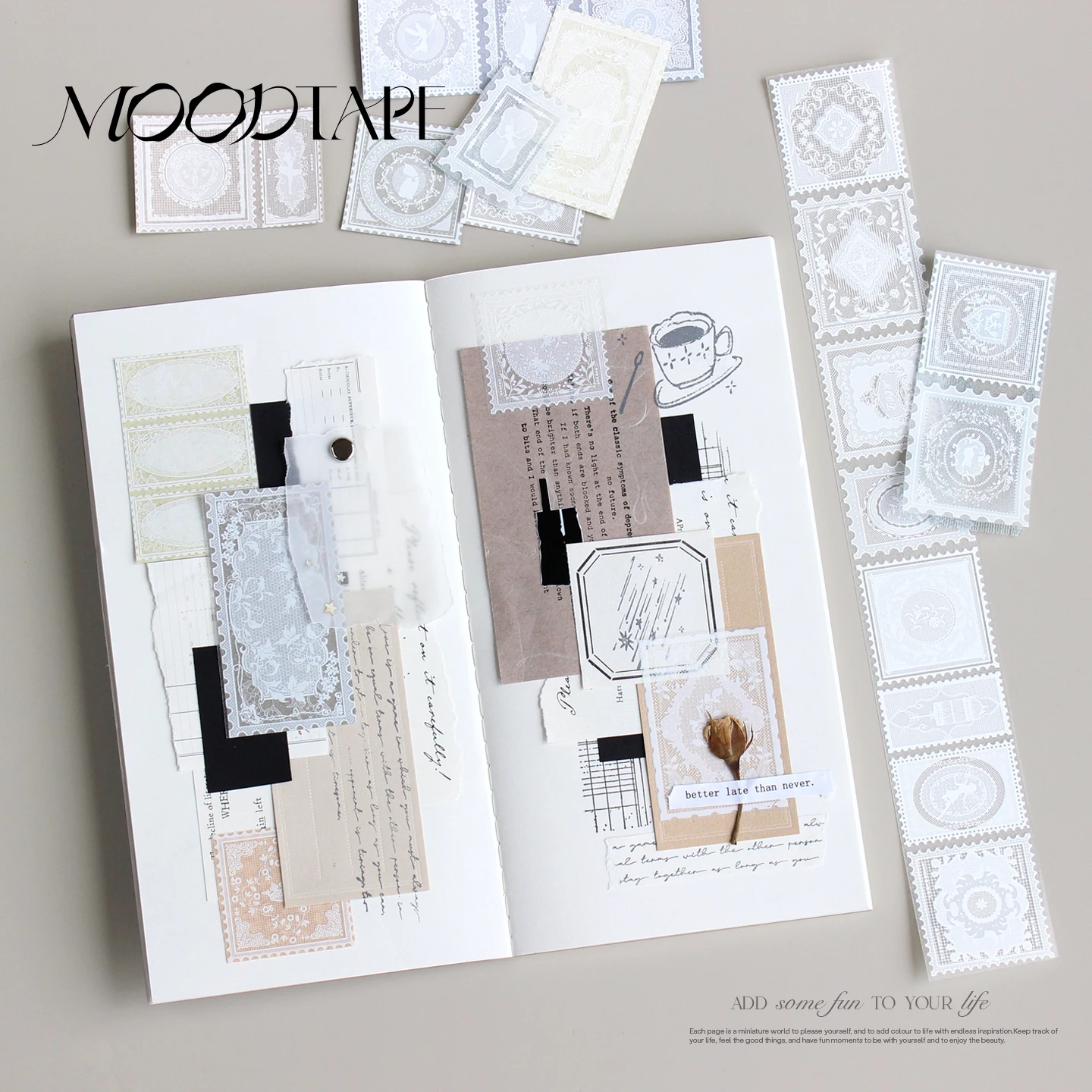 Moodtape. Commemorative Post Statue Original Stamp Background Handbook Tape Goo Card Sticker Character Pet and Paper Stationery